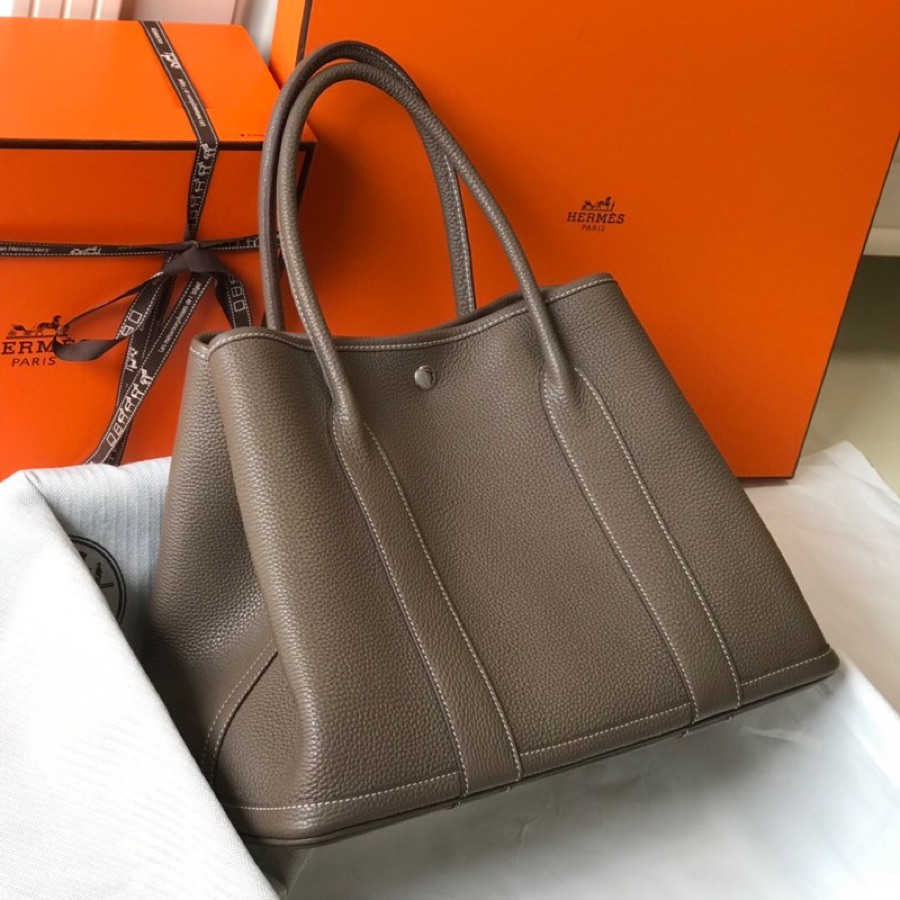 Hermes Garden Party 36cm Tote Handbag In Etoupe Clemence Leather